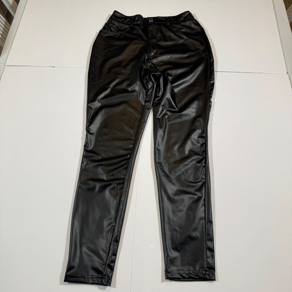 SHEIN Womens Black Faux Leather High Waisted Slim Leg Pants Size M 6 JIT17804045